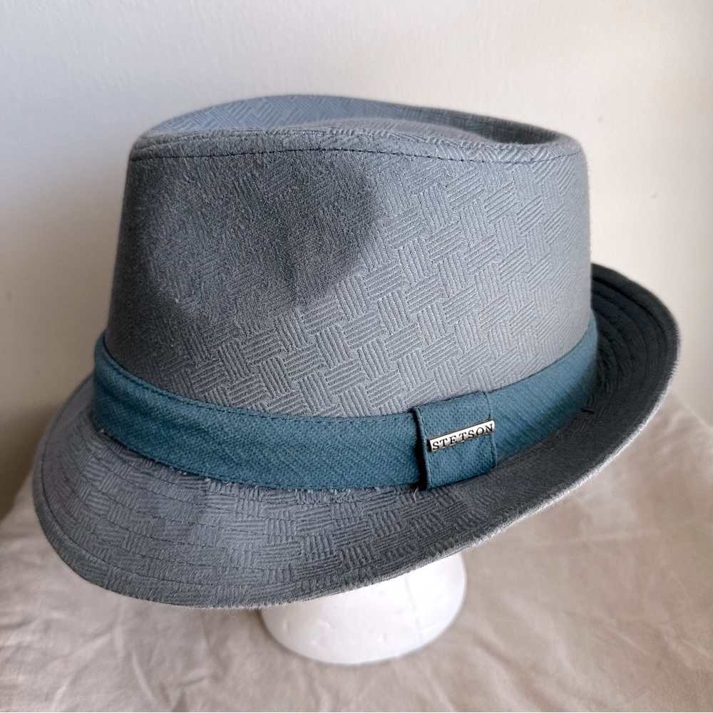Men’s Stetson Blue Grey Fabric Fedora Hat - Large